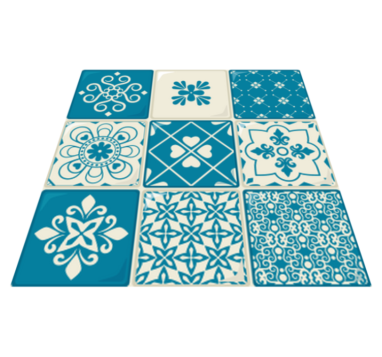Vinyl teppich küche grau-blaues muster - TenStickers