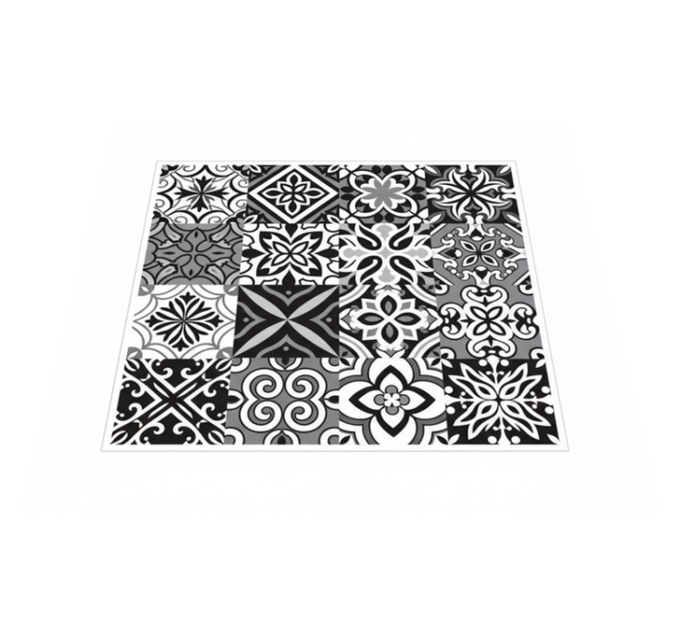 Vinyl teppich küche starke schwarze geometrische kontraste - TenStickers