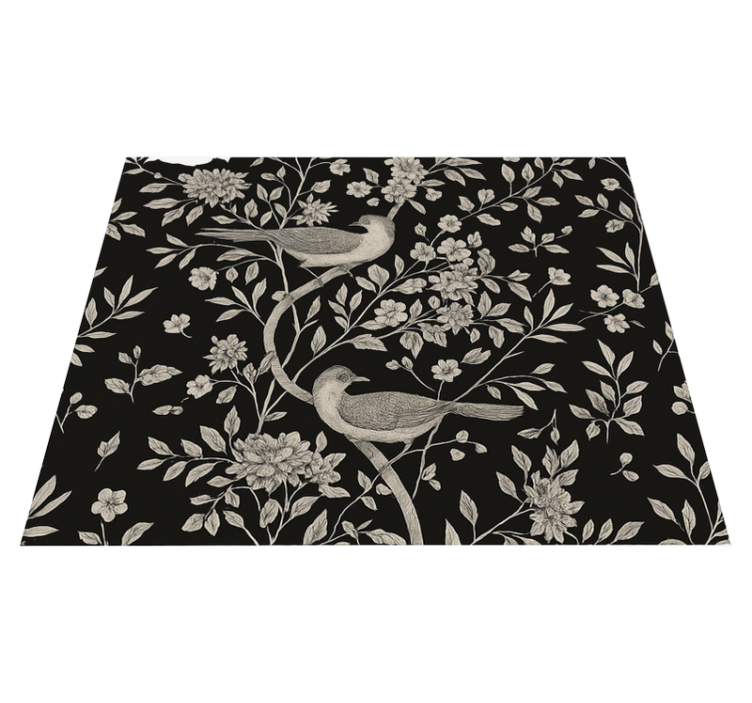 Vinyl teppich schlafzimmer grauer baum mit blumen und vögeln - TenStickers