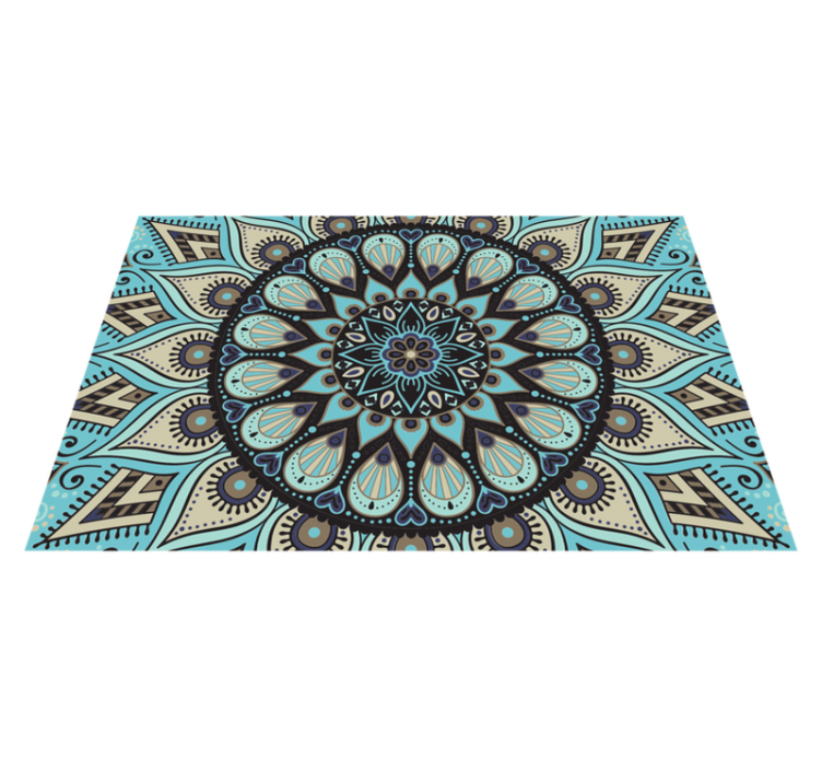 Vinyl Teppich Mandala ethnisch Schwarz und Blau - TenStickers