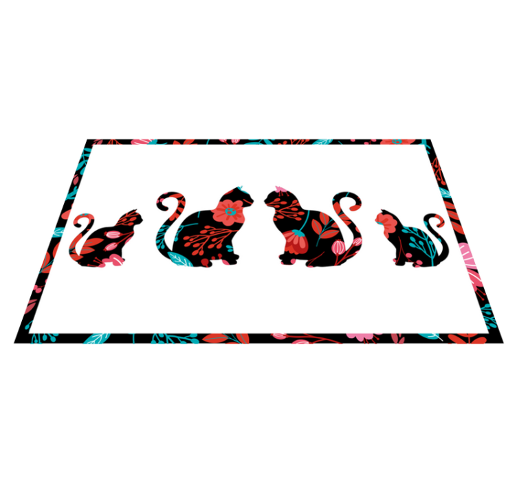 Vinyl Teppich Blumen bunte katzensilhouetten - TenStickers