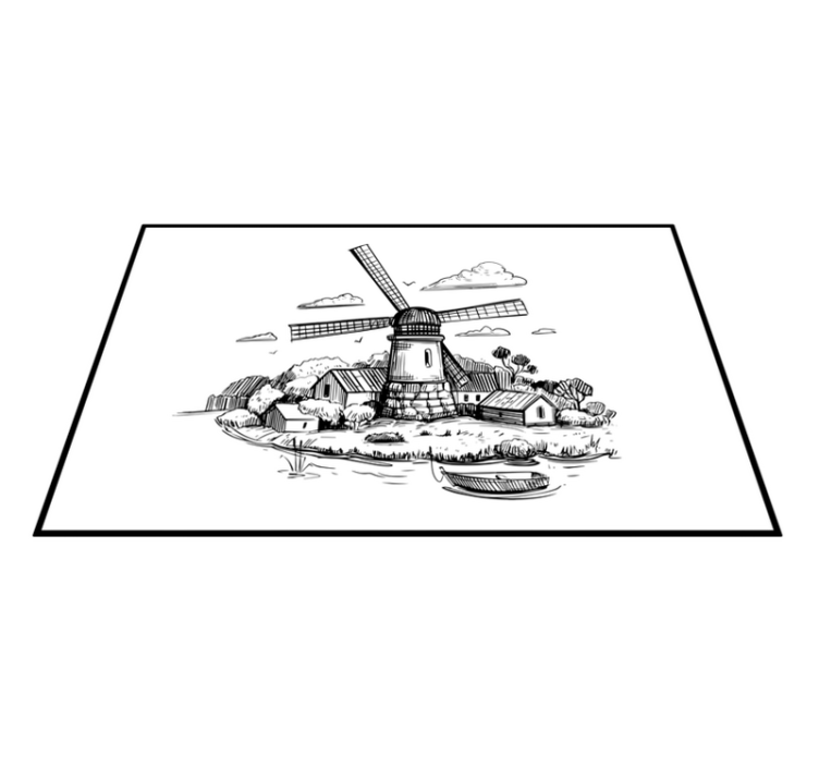 Vinyl Teppich Vintage windmühlenlandschaft - TenStickers