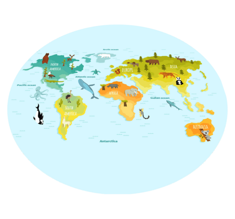 Vinyl Teppich Weltkarte illustrierte tierkarte - TenStickers