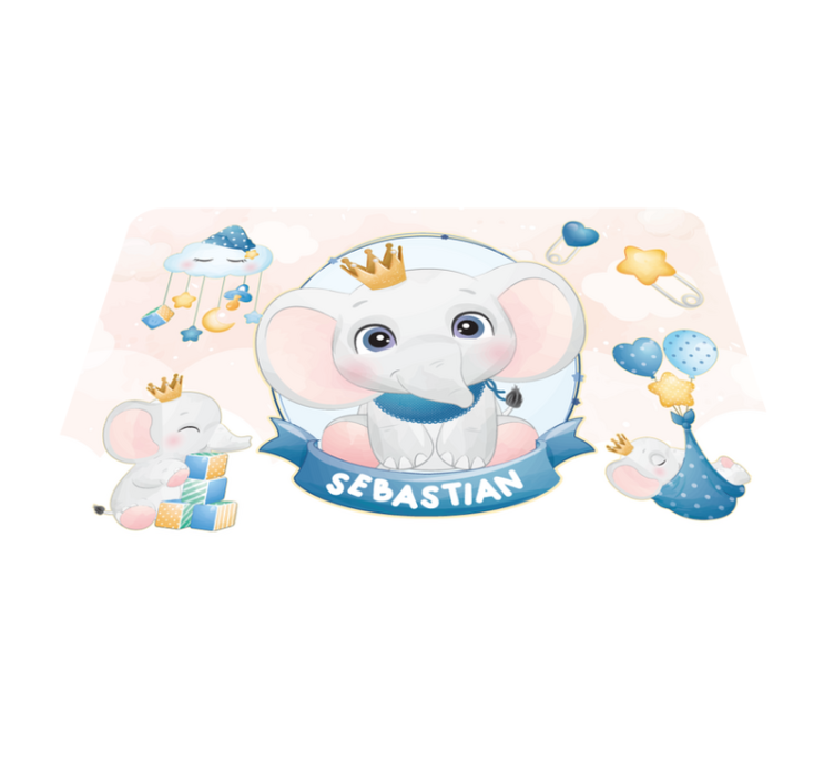 Vinyl Teppich mit Namen gekrönter elefant spielkamerad - TenStickers