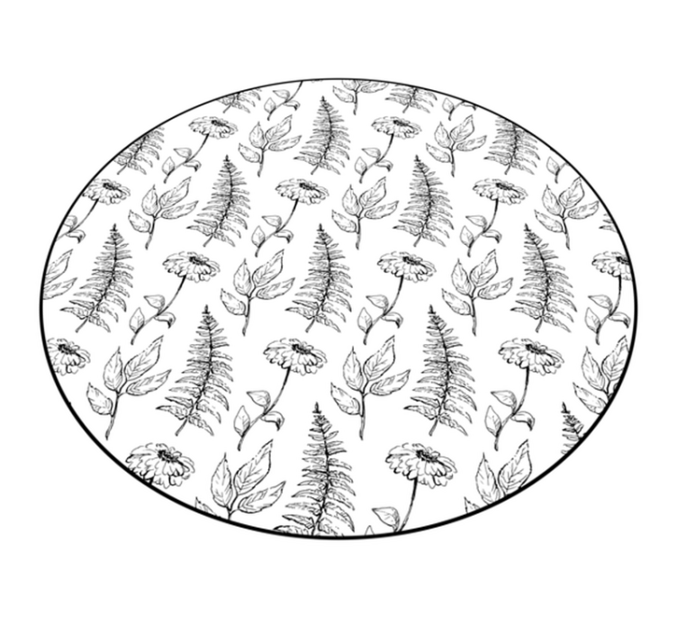 Vinyl Teppich rund floraler schwarzer umriss - TenStickers