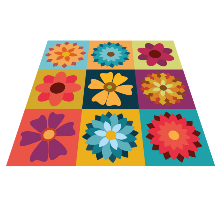 Vinyl Teppich Fliesenoptik mehrfarbige Vintage Blumen - TenStickers