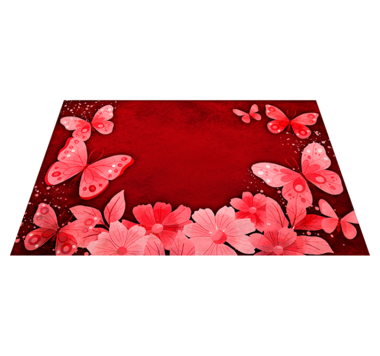 Vinyl Teppich rot Blumen und Schmetterlinge - TenStickers