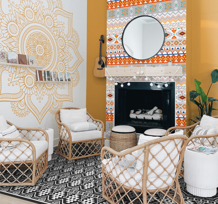 Vinylteppich ethnisch Schwarz-Weiß Bohemain - TenStickers