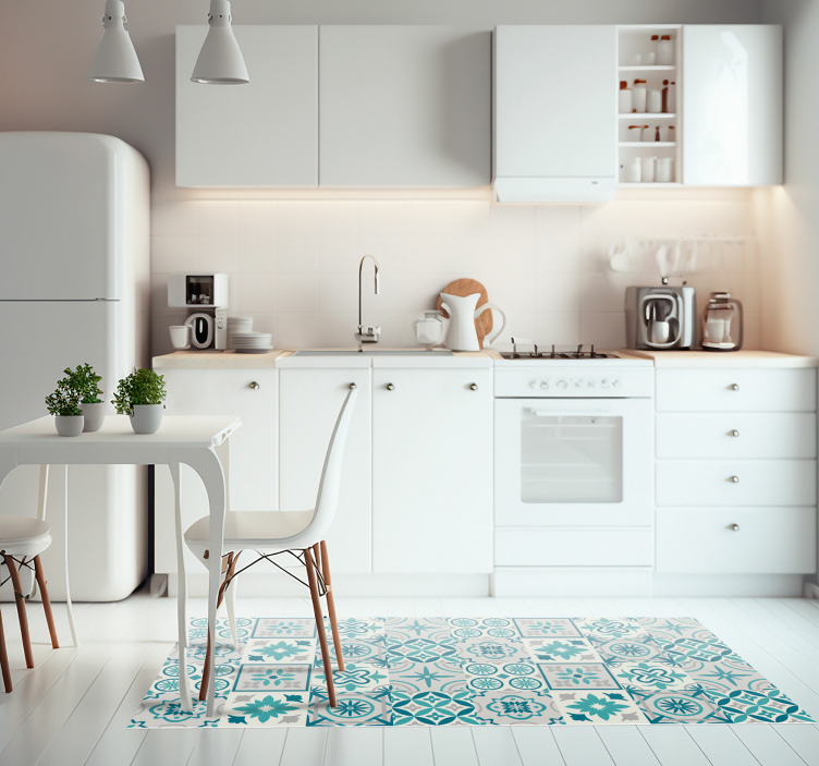 Eklektische türkisfarbene vinyl-küchenmatte - TenStickers