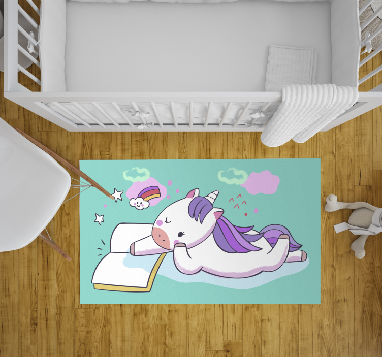 Vinyl Teppich Kinder lesendes einhorn - TenStickers