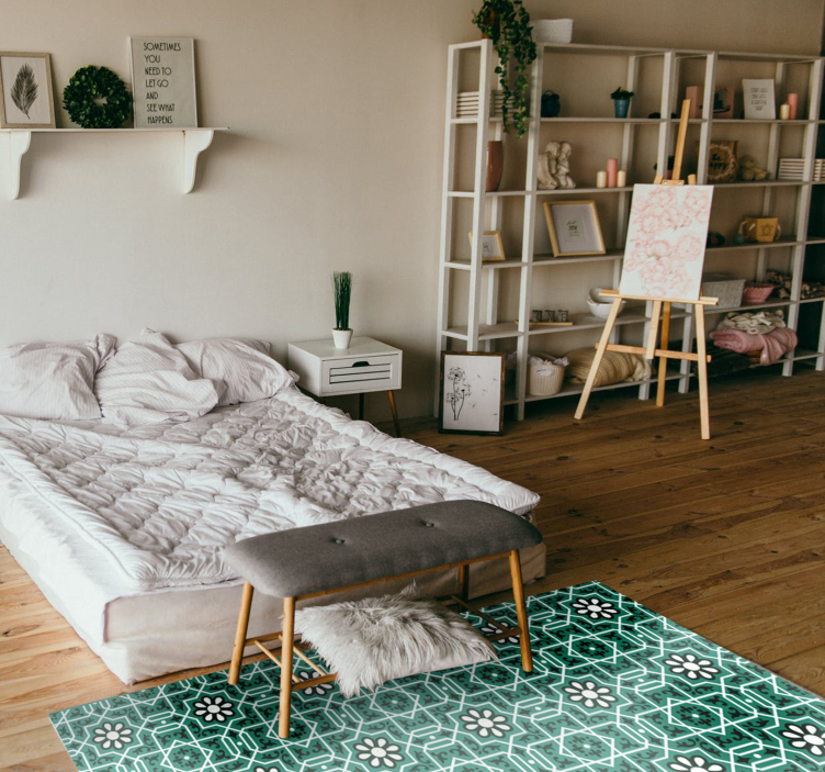 Vinyl teppich küche grün blumenfliesen - TenStickers