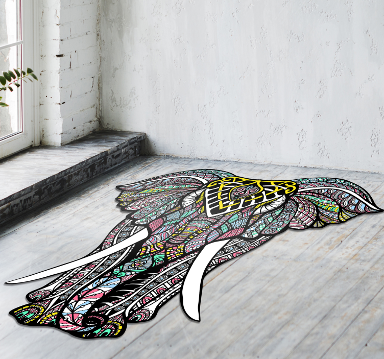 Vinyl Teppich Mandala buntes Elefantendesign - TenStickers