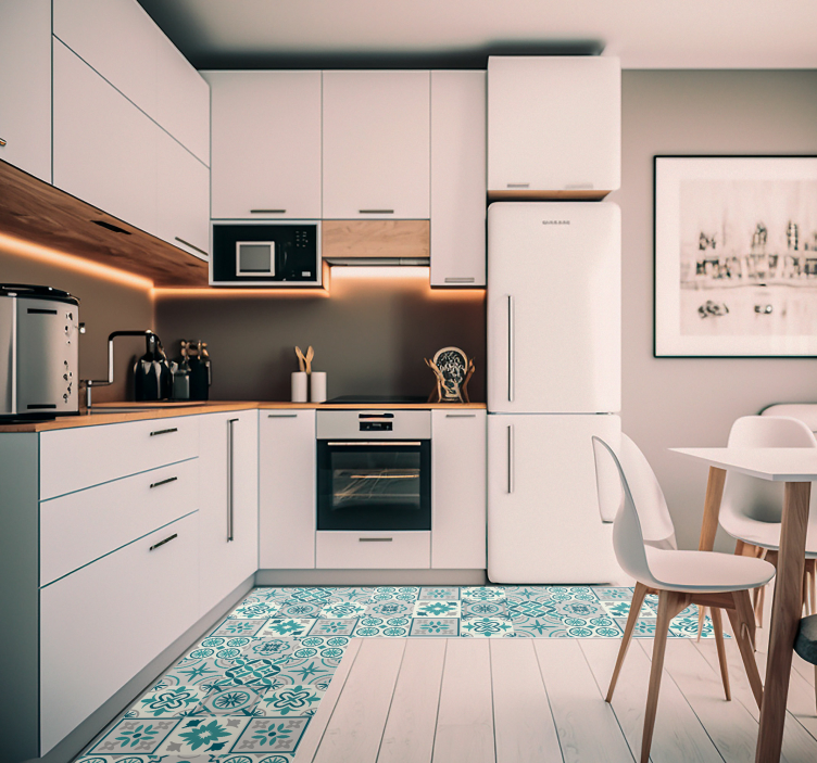 Eklektische türkisfarbene vinyl-küchenmatte - TenStickers