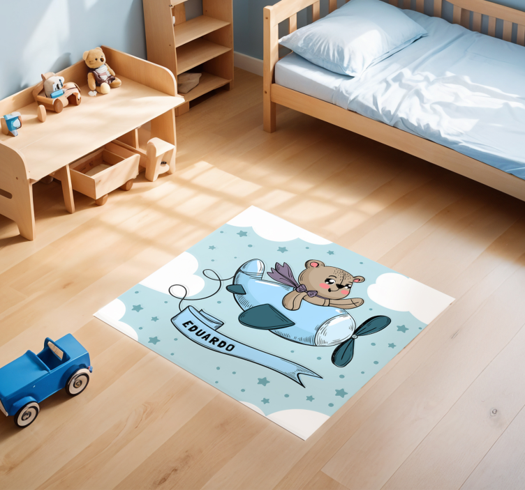 Personalisierter Fliegender Bär Vinyl Teppich Kinderzimmer - TenStickers