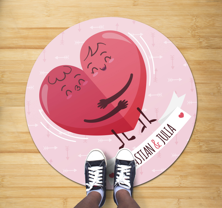 Umarmende herzen vinyl teppich mit namen - TenStickers