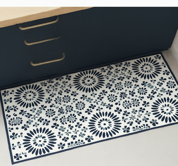 Vinyl Teppich blau geometrisches blumenmuster - TenStickers