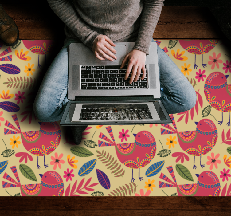 Vinyl Teppich Blumen bunte vogelmotive - TenStickers