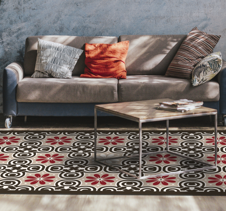 Vinyl Teppich Fliesenoptik florale kreisförmige muster - TenStickers