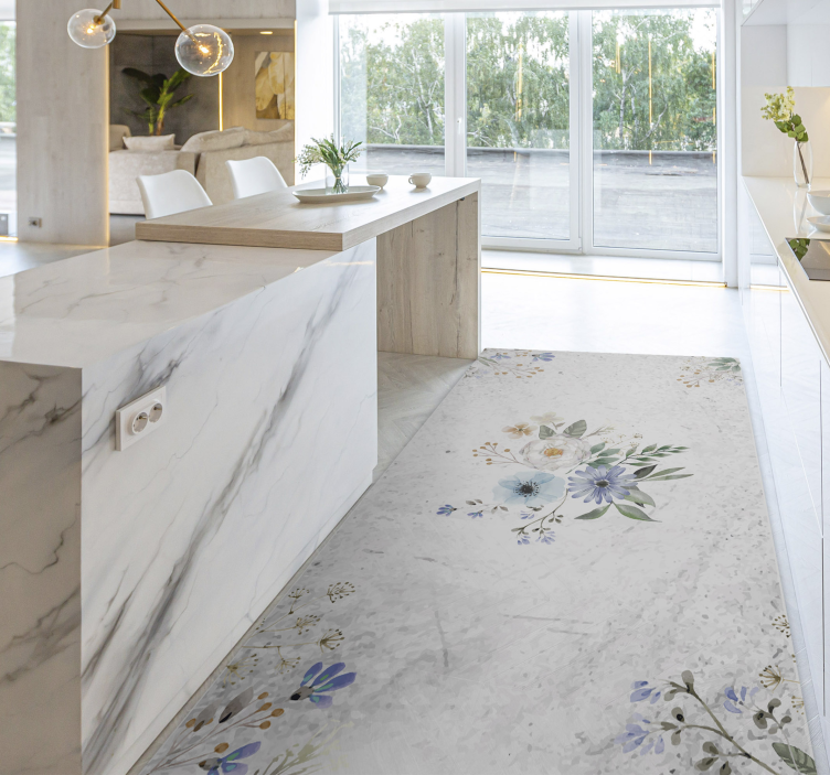 Vinyl Teppich Blumen florale marmor eleganz - TenStickers