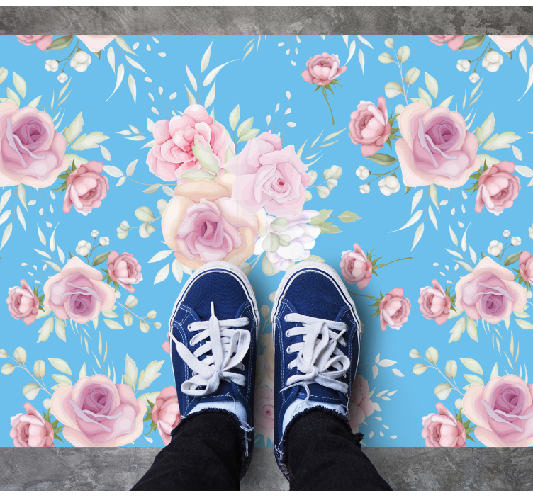 Vinyl Teppich Blumen rosenblüten auf blau - TenStickers