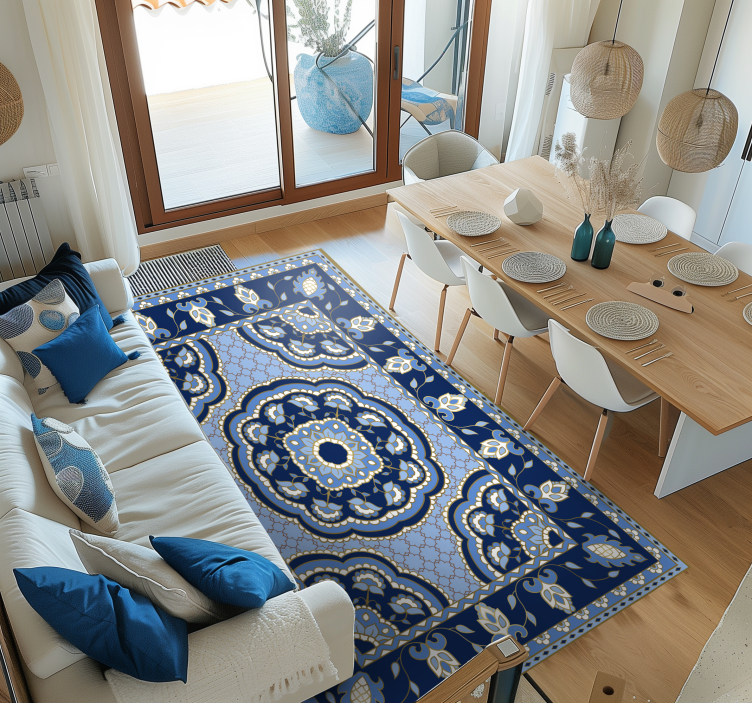 Vinyl Teppich Esszimmer orientalisches blaues design - TenStickers