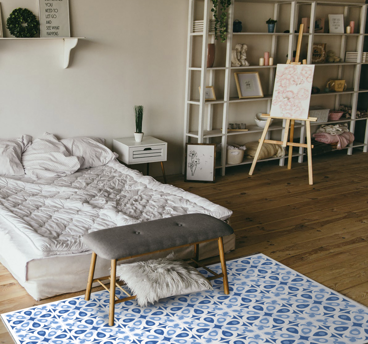 Vinyl Teppich Fliesenoptik blau gemusterte fliese - TenStickers