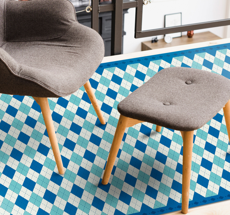 Vinyl Teppich Fliesenoptik kariertes blaues muster - TenStickers