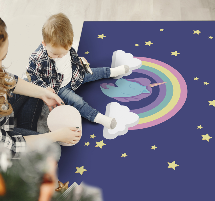 Vinyl Teppich Kinder einhorn regenbogen grafik - TenStickers
