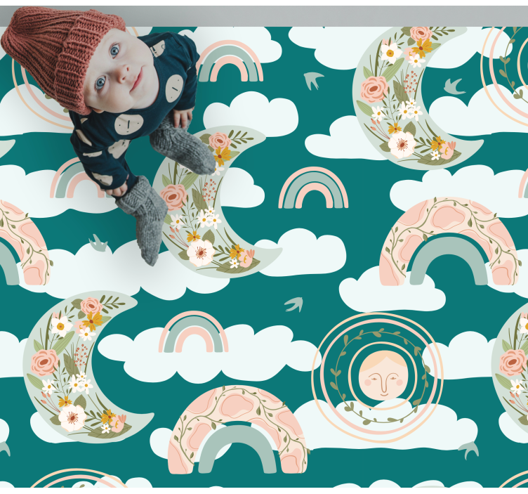 Vinyl Teppich Kinderzimmer blumen mond regenbogen - TenStickers