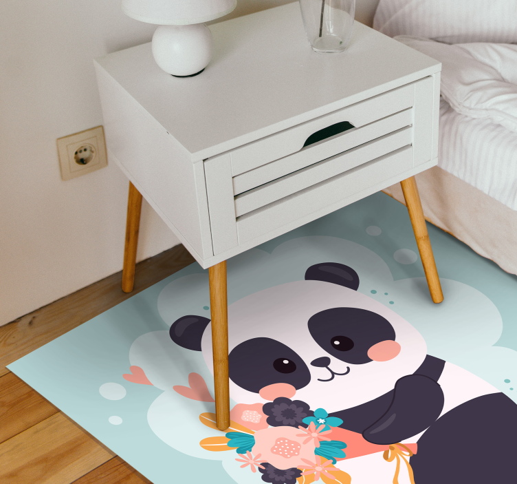 Vinyl Teppich Kinderzimmer panda mit blumen - TenStickers