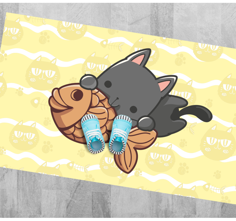 Vinyl Teppich Tiere babykatze isst fisch - TenStickers