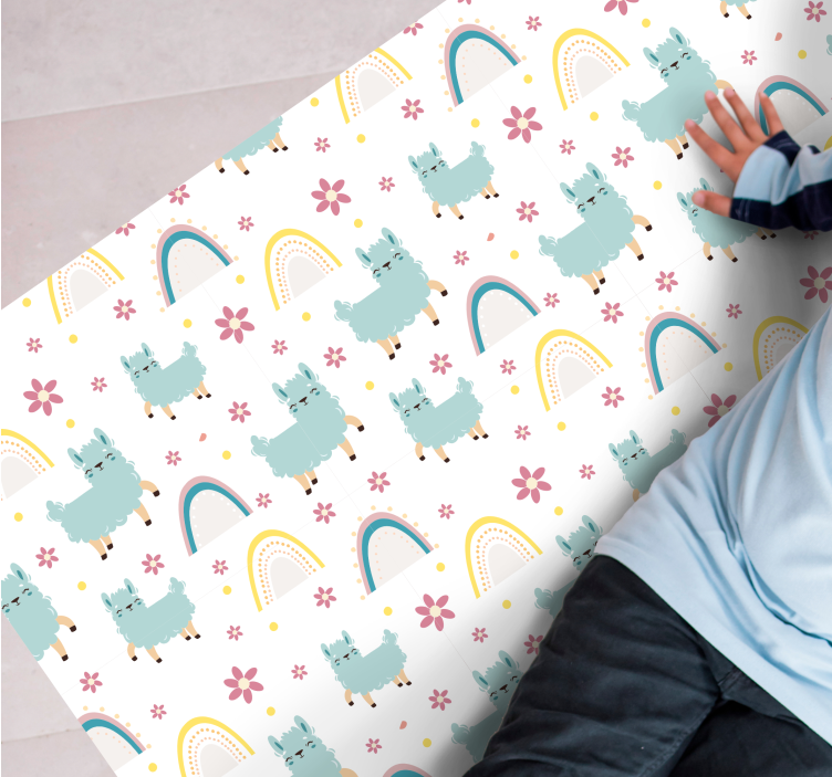 Vinylteppich kindlich regenbogen und lamas - TenStickers