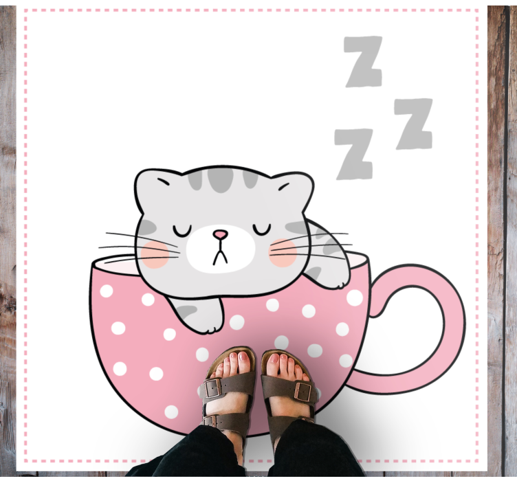 Vinyl Teppich Kinderzimmer tasse mit schlafender katze - TenStickers