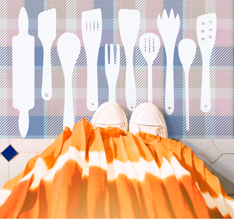 Vinyl Teppich Küche kochgeschirr-silhouetten - TenStickers