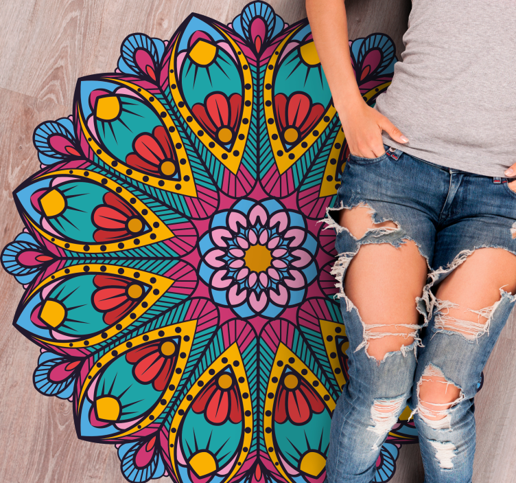 Vinyl Teppich Mandala bunte blumenillustration - TenStickers