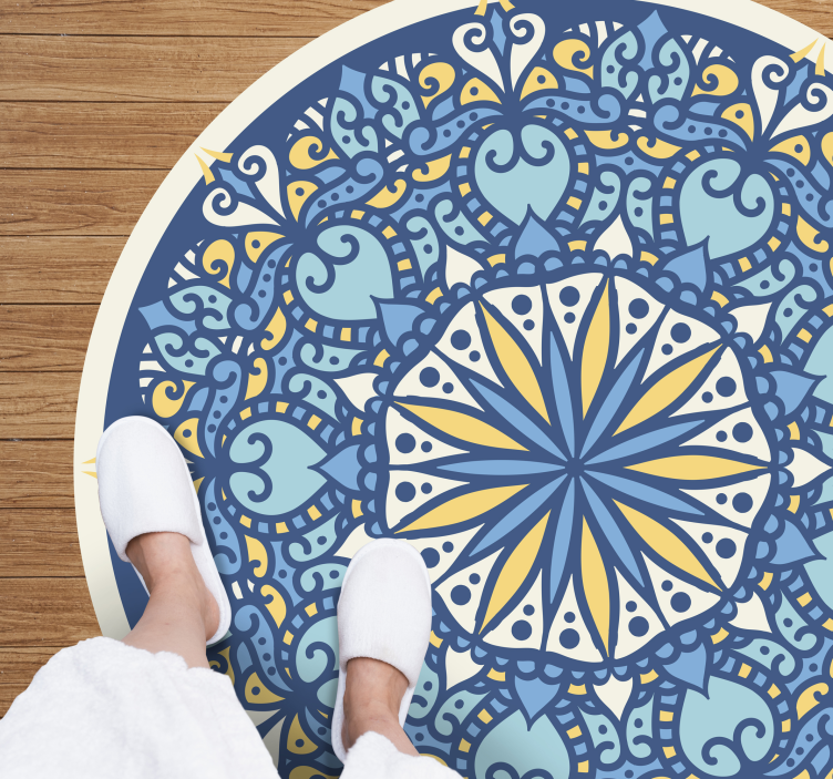 Vinyl Teppich Mandala kompliziertes blaues motiv - TenStickers