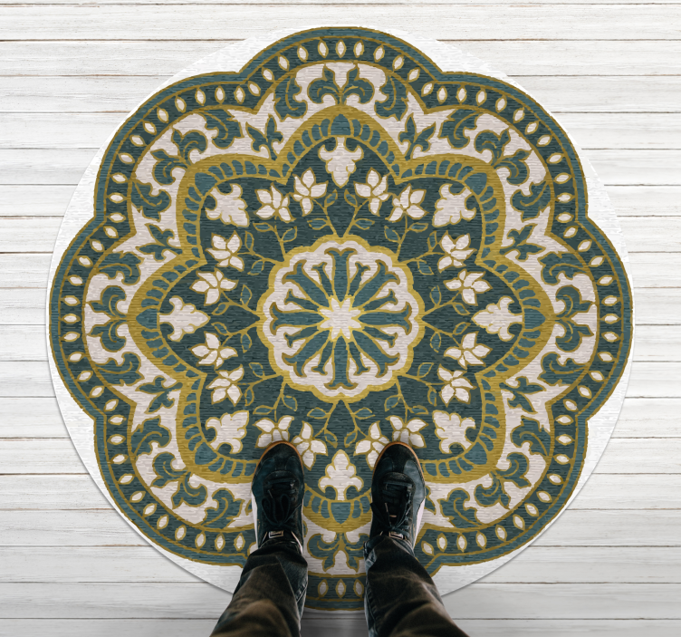 Vinyl Teppich Mandala kreisförmiges grünes blumenmotiv - TenStickers