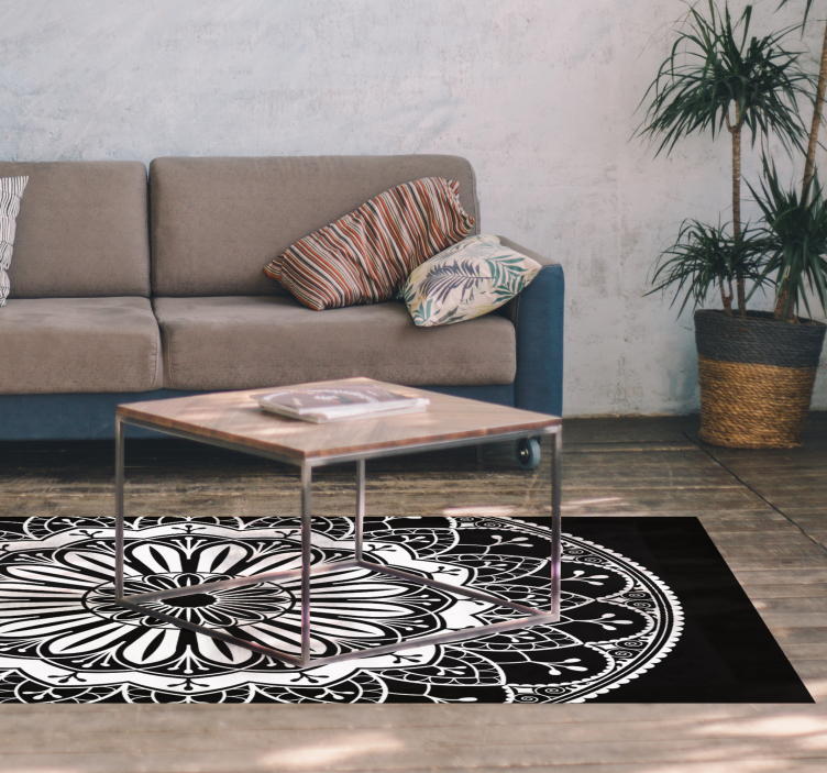 Vinyl Teppich Mandala schwarzes botanisches motiv - TenStickers