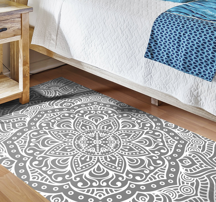 Vinyl Teppich Mandala verziertes graues muster - TenStickers