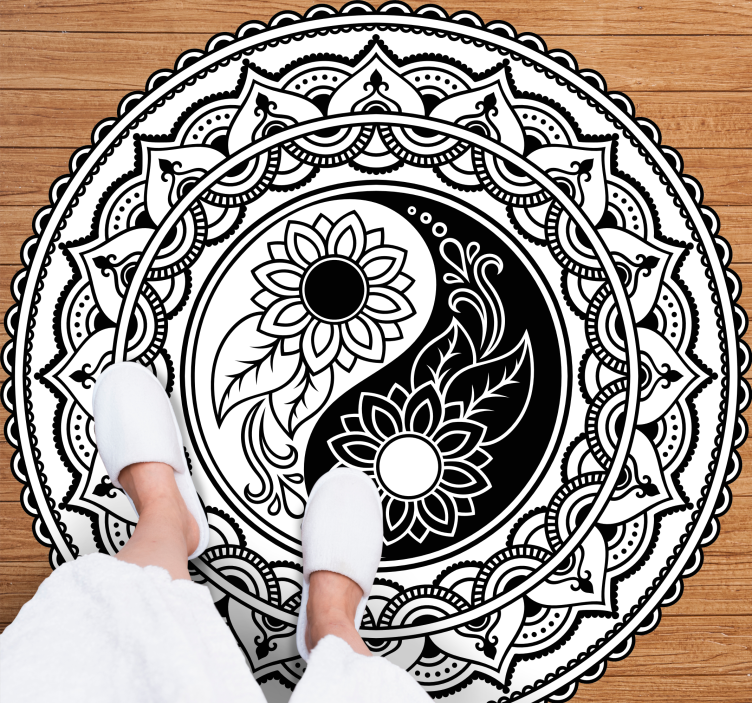 Vinyl Teppich Mandala yin-yang-sonnenblumen - TenStickers