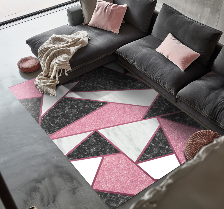 Vinyl Teppich Marmor geometrische formen in rosa und grau - TenStickers