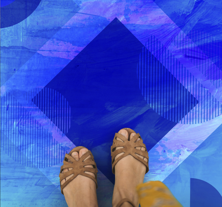 Vinyl Teppich minimalistisch blaue geometrische motive - TenStickers