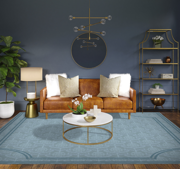 Vinyl Teppich Esszimmer sanftes blau barock - TenStickers