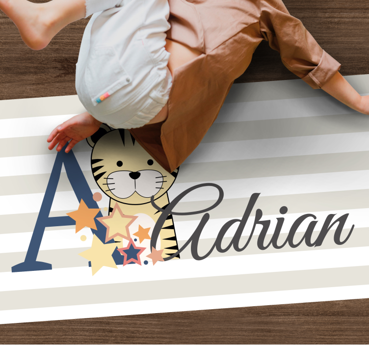 Vinyl Teppich Baby gestreiftes tigerbaby mit namen - TenStickers