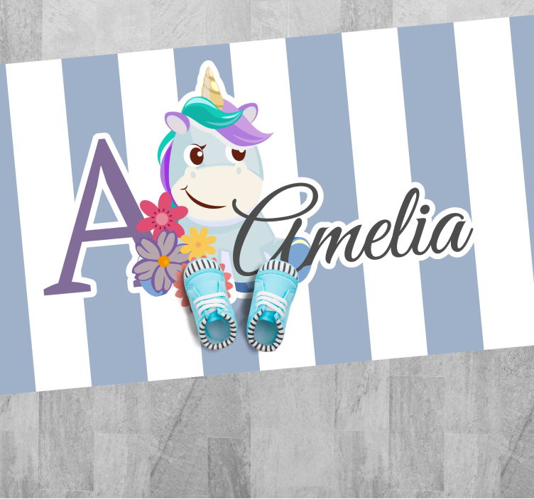 Vinylteppich kindlich gestreiftes einhorn mit namen - TenStickers