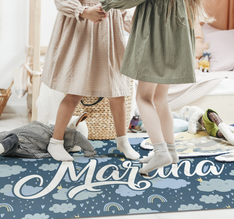 Vinylteppich kindlich blaue wolken mit namen - TenStickers
