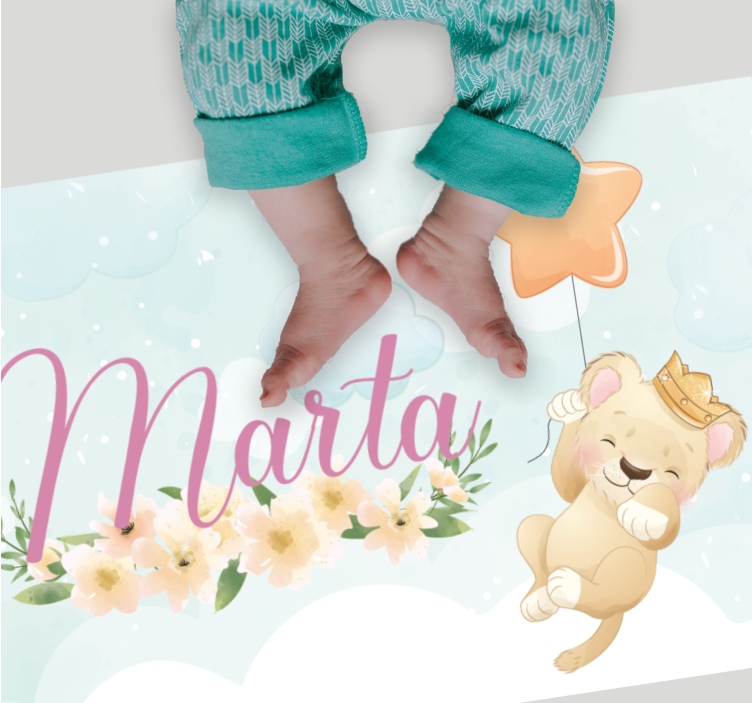 Vinyl teppich baby löwe mit luftballon und name - TenStickers