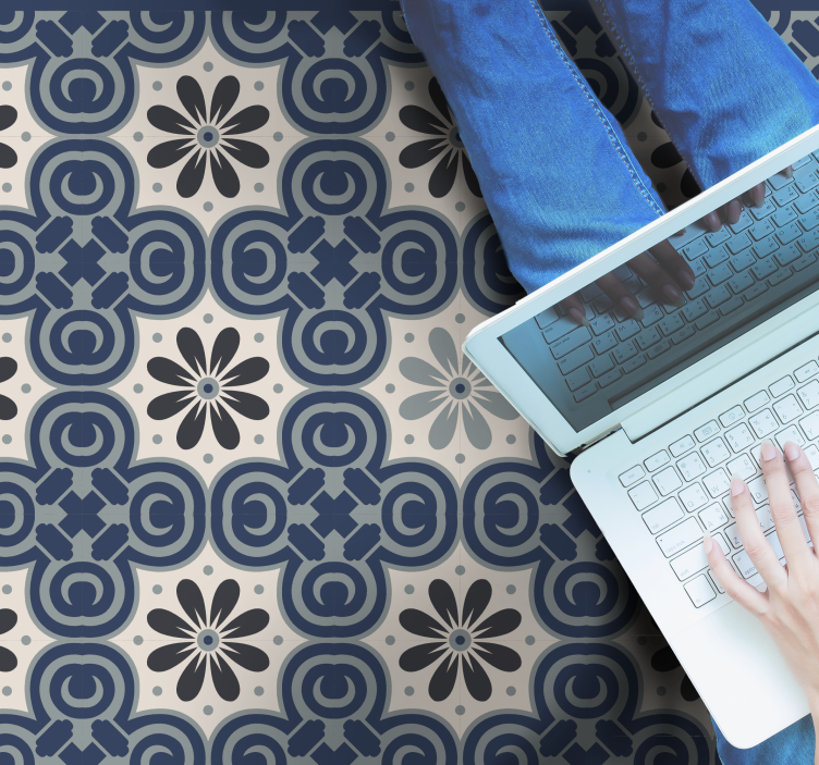 Vinyl Teppich Fliesenoptik elegante florale komposition - TenStickers