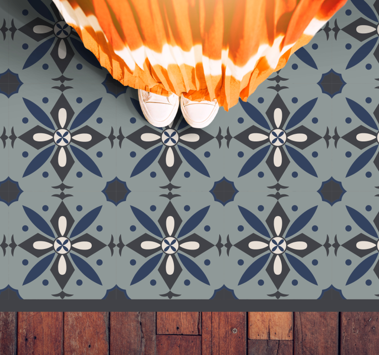 Vinyl Teppich Fliesenoptik graues botanisches motiv - TenStickers