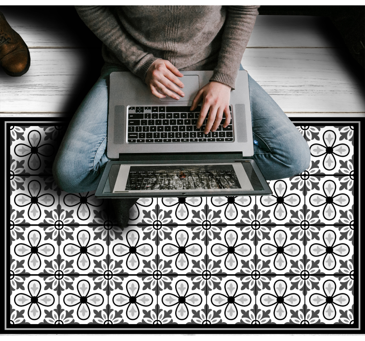 Vinyl Teppich Fliesenoptik graues blumenmotiv - TenStickers